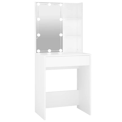 Sminkebord med LED hvit 60x40x140 cm