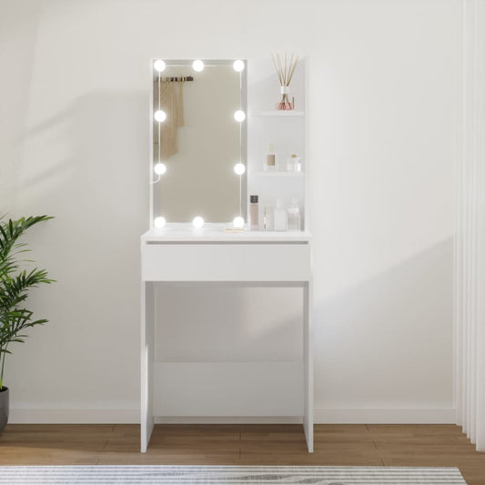 Sminkebord med LED hvit 60x40x140 cm