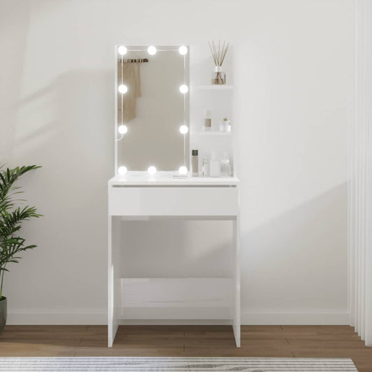 Sminkebord med LED, Høyglans Hvit 60x40x140 cm – Stilig og Praktisk
