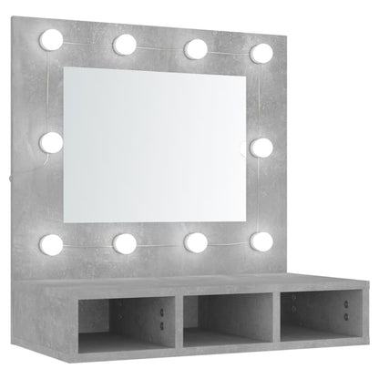 Speilskap med LED-lys, betonggrå, 60x31,5x62 cm
