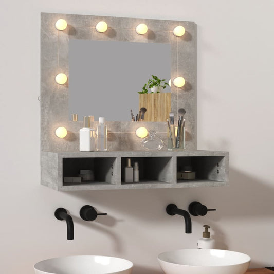 Speilskap med LED-lys, betonggrå, 60x31,5x62 cm