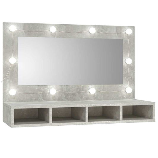 Speilskap med LED-lys, betonggrå, 90x31,5x62 cm