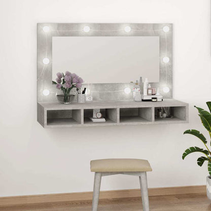 Speilskap med LED-lys, betonggrå, 90x31,5x62 cm