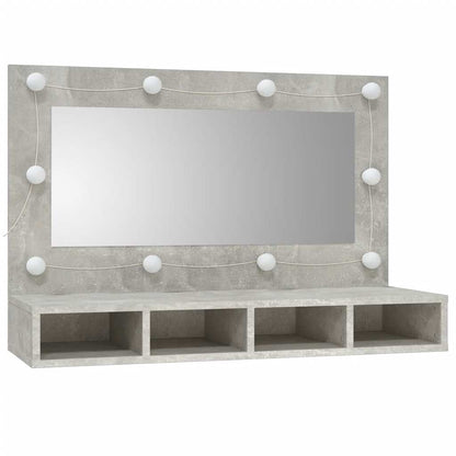 Speilskap med LED-lys, betonggrå, 90x31,5x62 cm