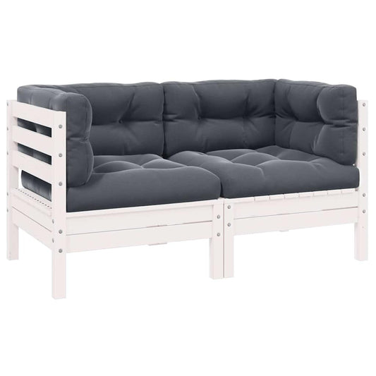 Hagesofa 2-seters med puter hvit heltre furu