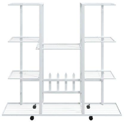 Blomsterstativ med hjul, 94,5x24,5x91,5 cm, hvit jern