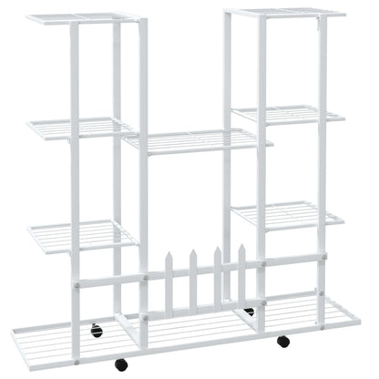 Blomsterstativ med hjul, 94,5x24,5x91,5 cm, hvit jern