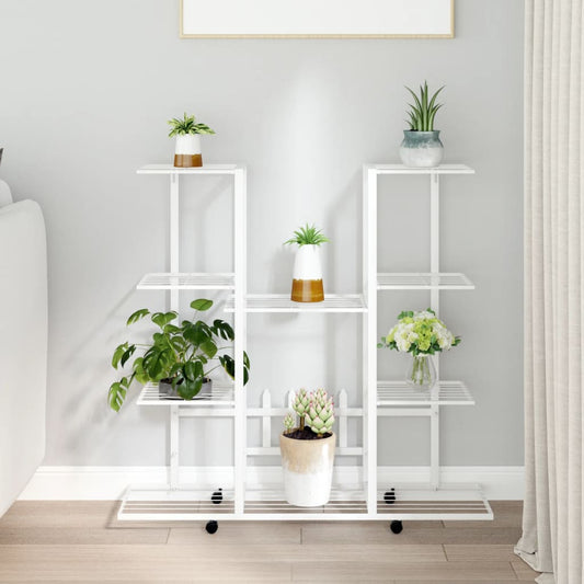 Blomsterstativ med hjul, 94,5x24,5x91,5 cm, hvit jern