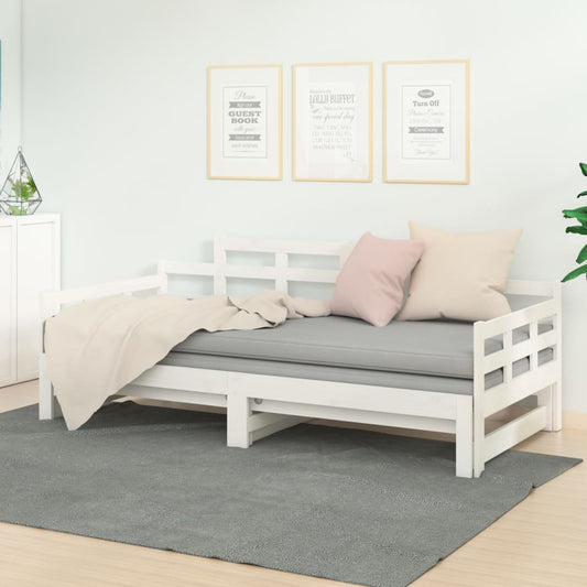 Hvit uttrekkbar dagseng i heltre, 2x(90x190) cm