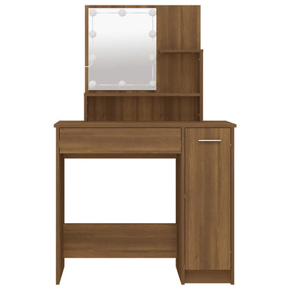 Sminkebord med LED-lys, brun eik, 86,5x35x136 cm