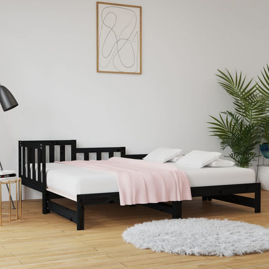 Svart uttrekkbar dagseng i heltre, 2x(80x200) cm
