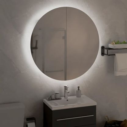 Baderomsskap med rundt speil og LED svart 80cm