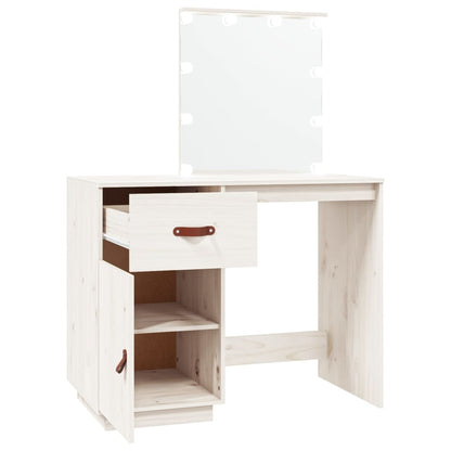 Sminkebord med LED hvit 95x50x133,5 cm heltre furu
