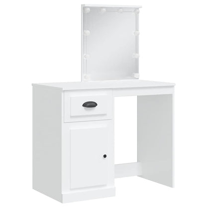 Sminkebord med LED-lys hvit 90x42x132,5 cm