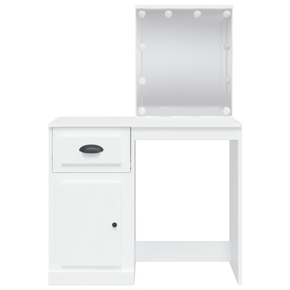 Sminkebord med LED-lys hvit 90x42x132,5 cm