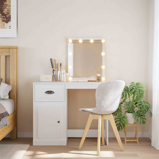 Sminkebord med LED-lys hvit 90x42x132,5 cm