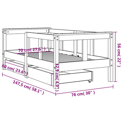 Barnesengeramme med skuffer 70x140 cm heltre furu