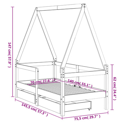 Barnesengeramme med skuffer 70x140 cm heltre furu
