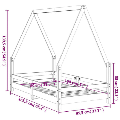 Barnesengeramme hvit 80x160 cm heltre furu