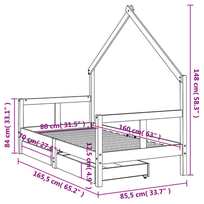 Barnesengeramme med skuffer 80x160 cm heltre furu