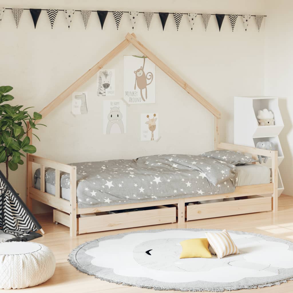 Barnesengeramme med skuffer 90x190 cm heltre furu