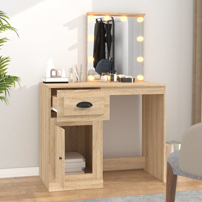 Sminkebord med LED-lys, eik, 90x50x132,5 cm