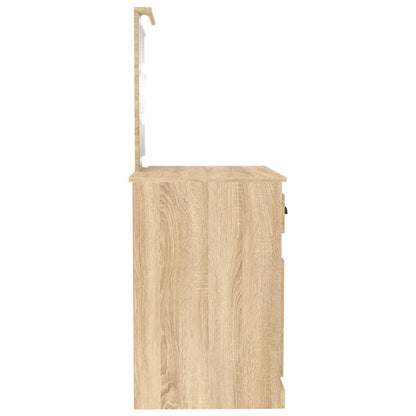 Sminkebord med LED-lys, eik, 90x50x132,5 cm