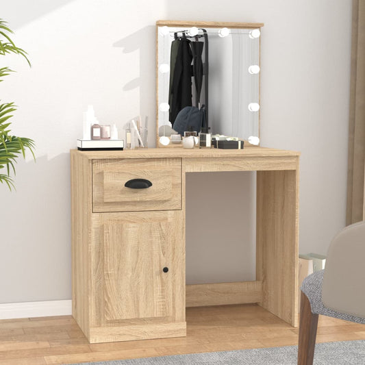 Sminkebord med LED-lys, eik, 90x50x132,5 cm