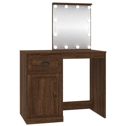 Sminkebord med LED brun eik 90x50x132,5 cm konstruert tre