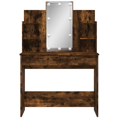 Sminkebord med LED røkt eik 96x40x142 cm