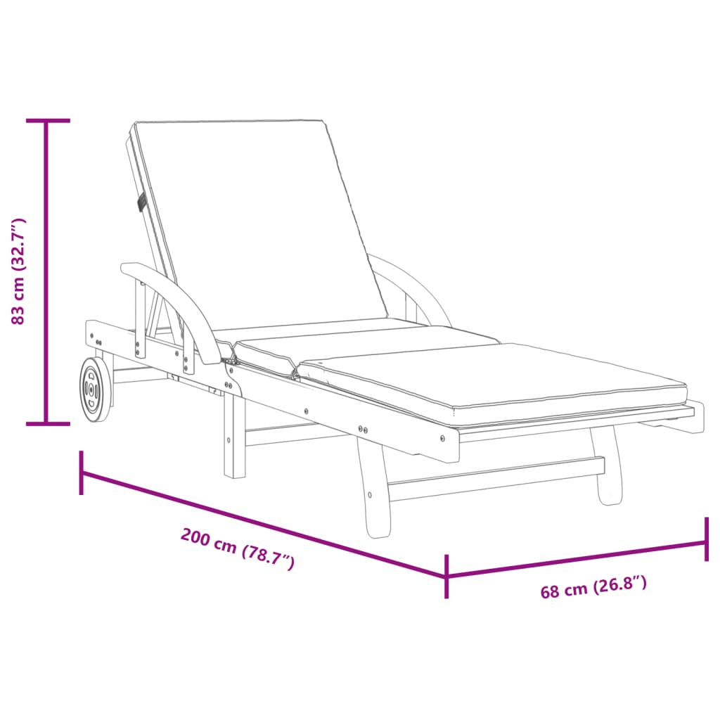 Solsenger 2 stk med puter 200x68x83 cm heltre akasie