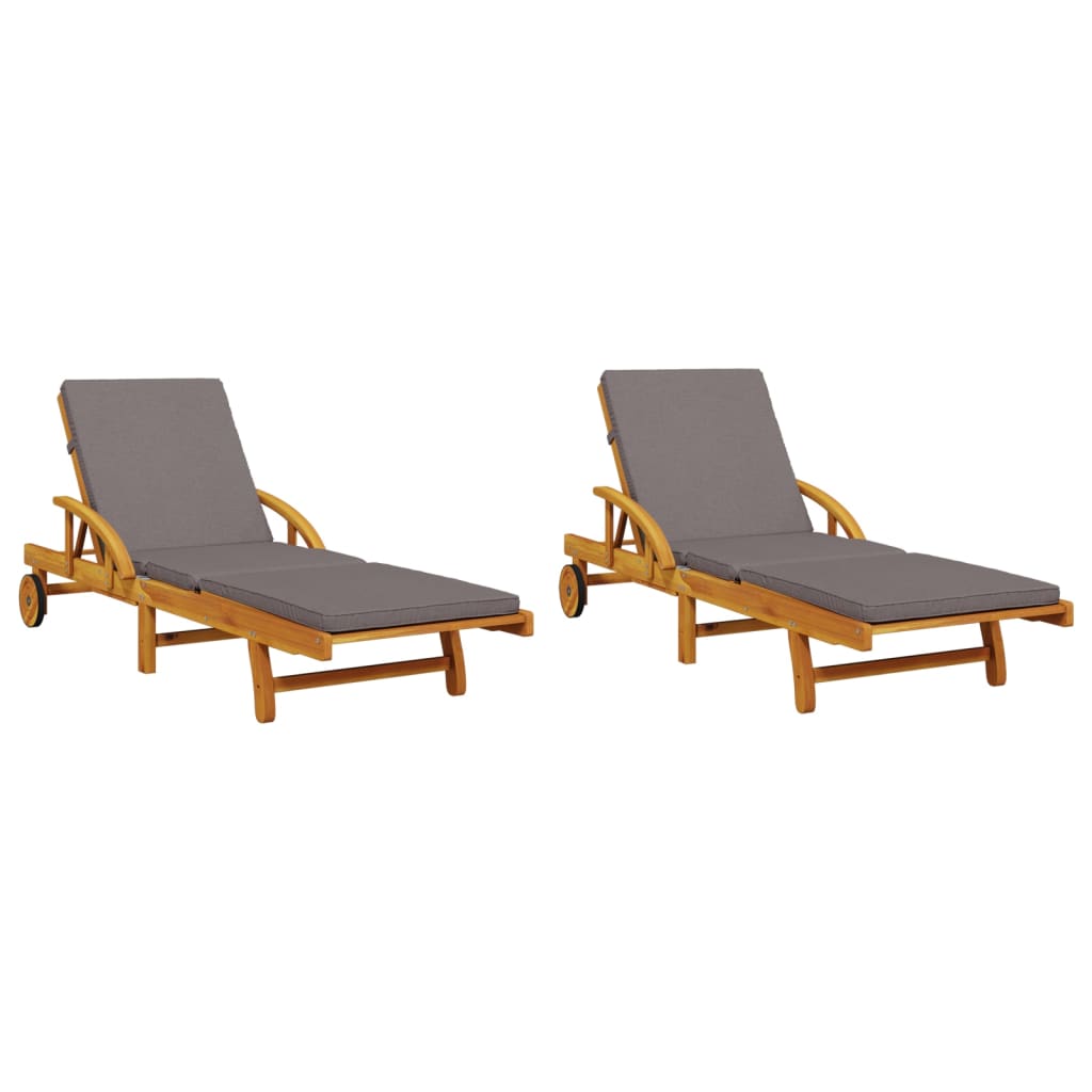 Solsenger 2 stk med puter 200x68x83 cm heltre akasie