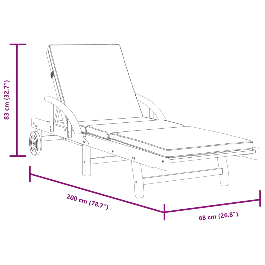 Solsenger 2 stk med puter 200x68x83 cm heltre akasie