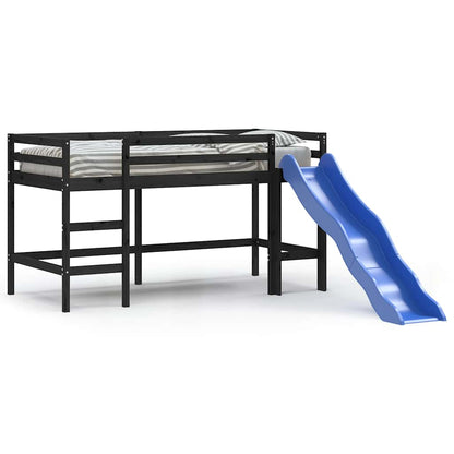 Køyeseng for barn med sklie svart 90x190 cm heltre furu