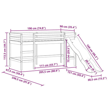 Køyeseng for barn med sklie svart 90x190 cm heltre furu