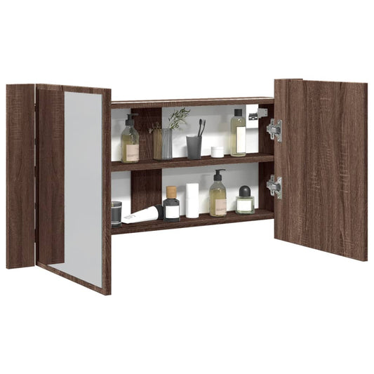 LED-speilskap til baderom brun eik 90x12x45 cm akryl