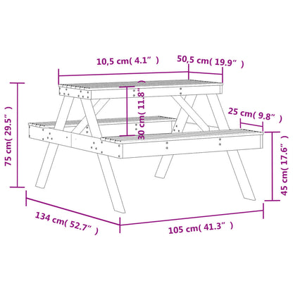 Piknikbord 105x134x75 cm heltre furu