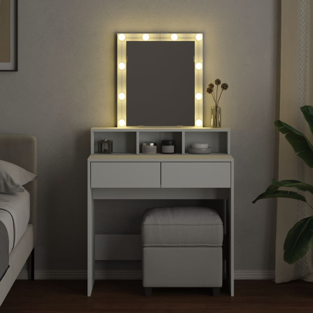 Sminkebord med LED hvit 80x41x144,5 cm