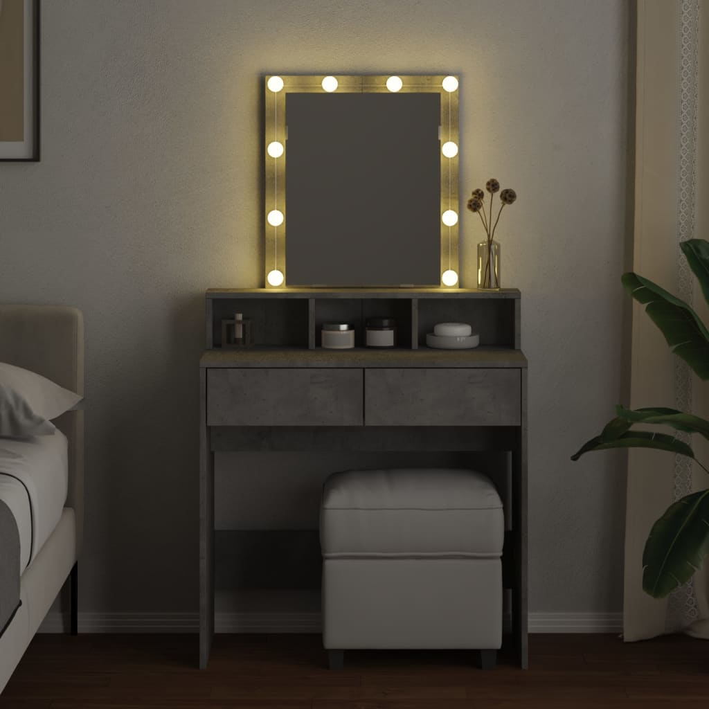 Sminkebord med LED betonggrå 80x41x144,5 cm