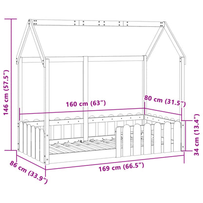 Barnesengeramme hvit 80x160 cm heltre furu