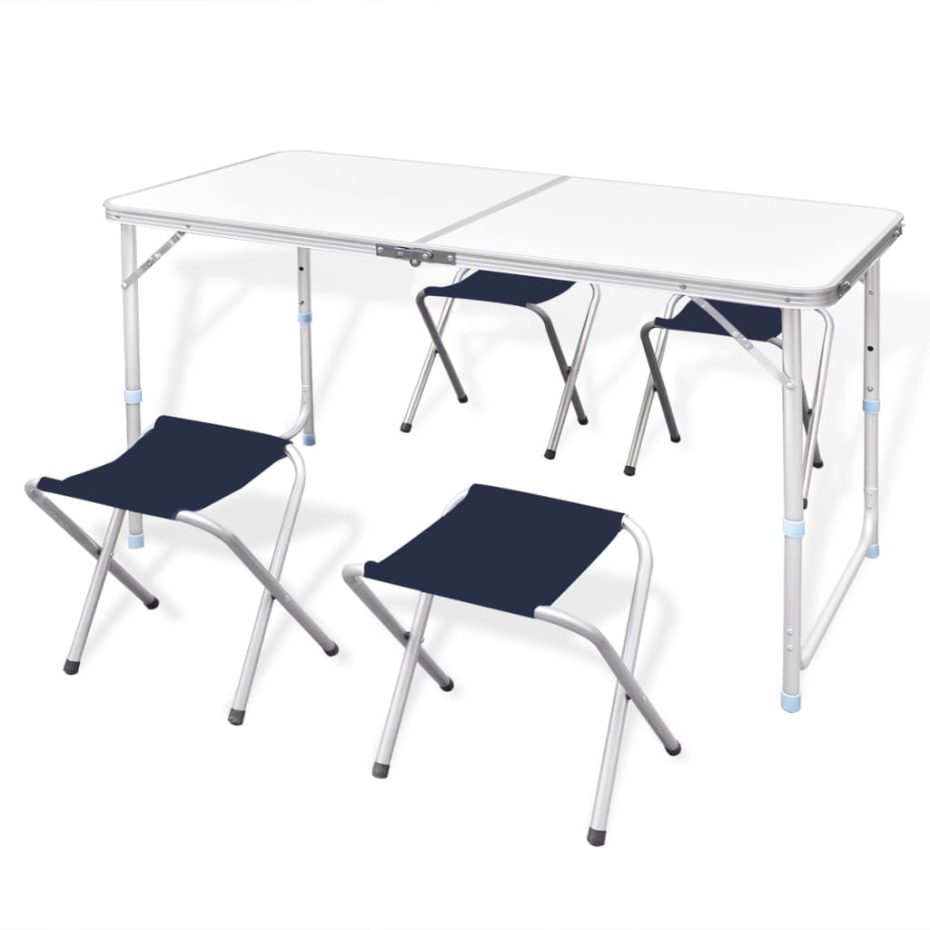 Sammenleggbart campingbord med 4 krakker aluminium 120x60 cm