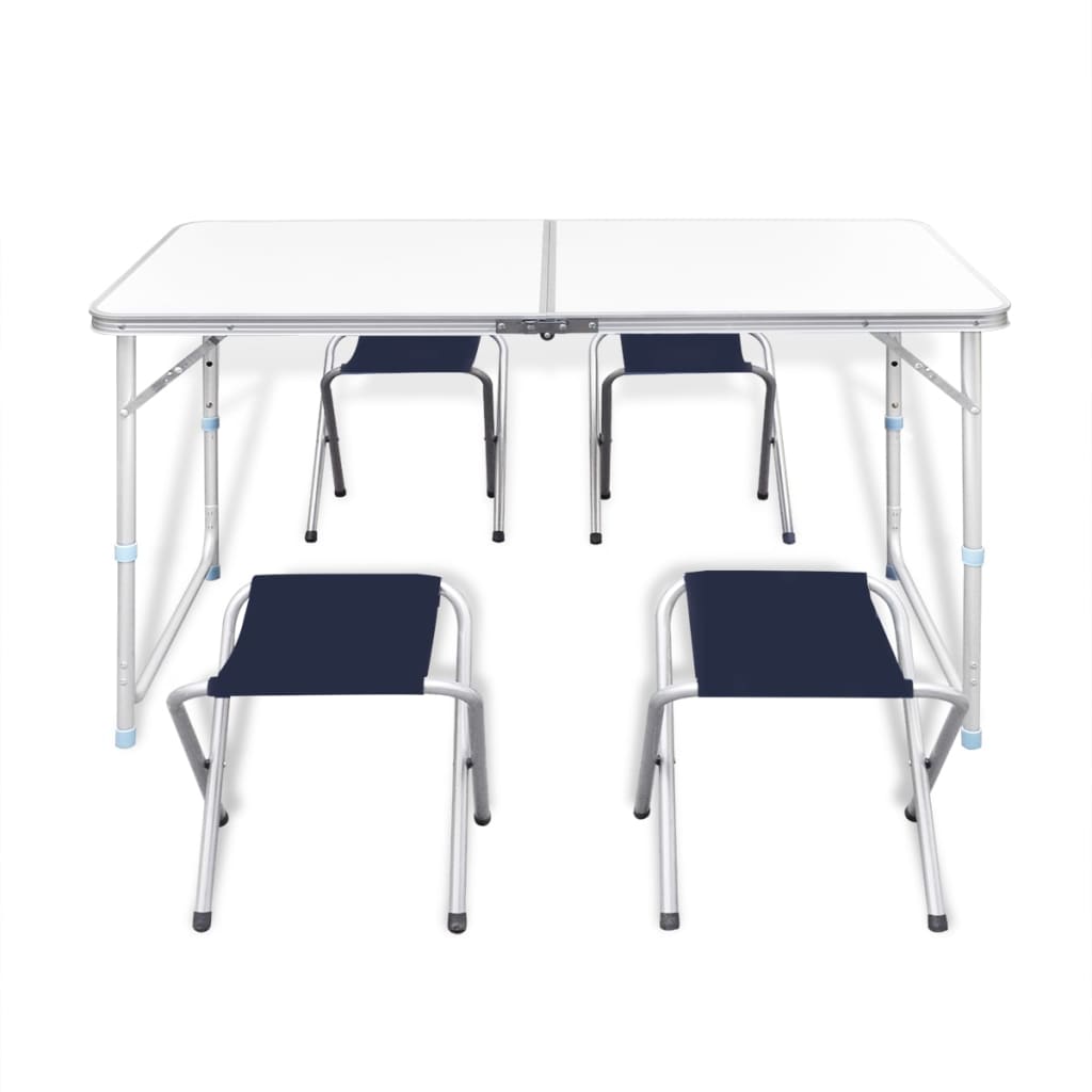 Sammenleggbart campingbord med 4 krakker aluminium 120x60 cm