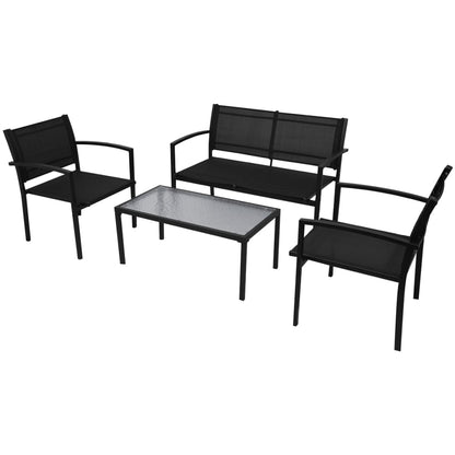 Hagesofagruppe i 4 deler, aluminum og tekstil, svart