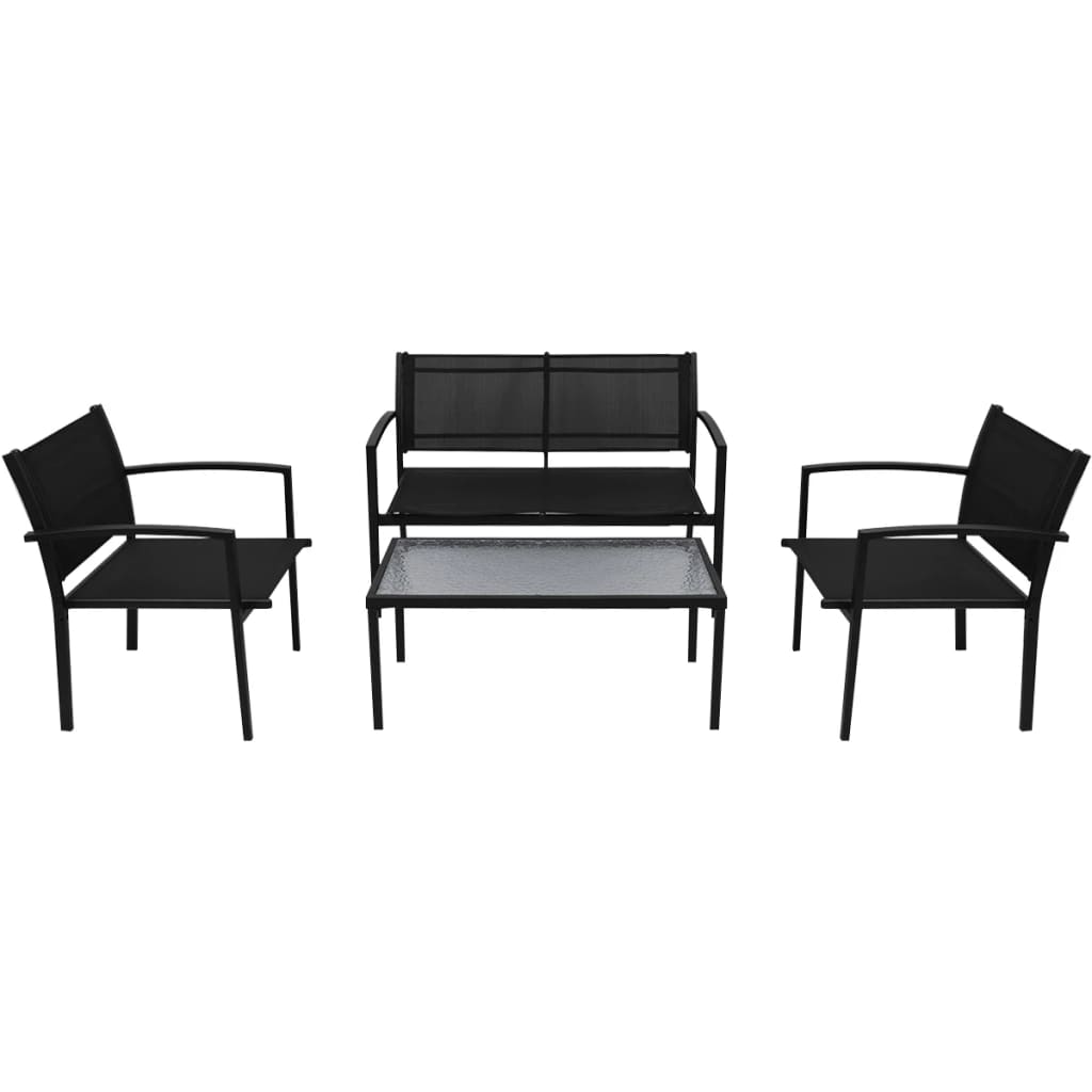 Hagesofagruppe i 4 deler, aluminum og tekstil, svart
