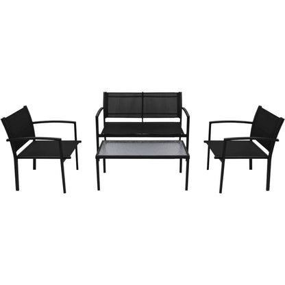 Hagesofagruppe i 4 deler, aluminum og tekstil, svart