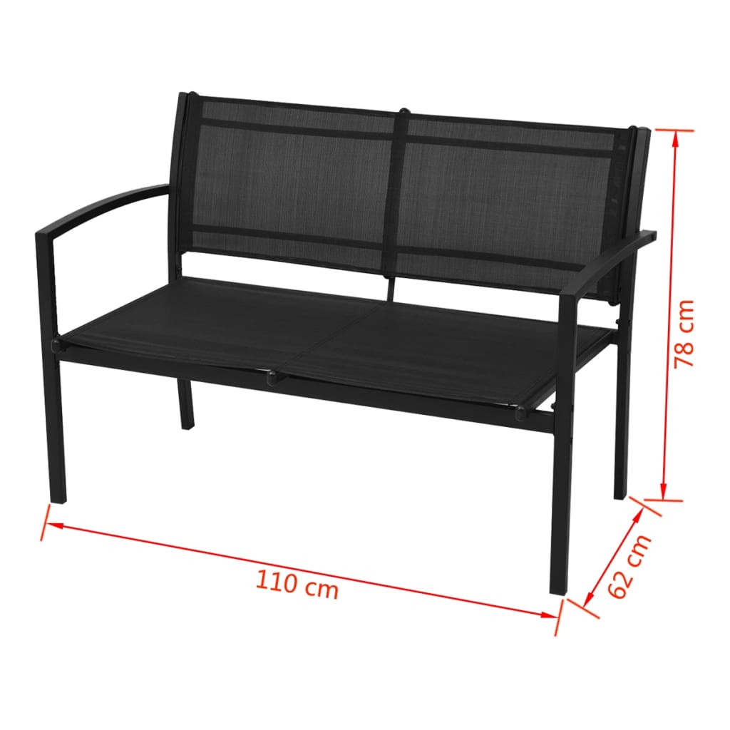 Hagesofagruppe i 4 deler, aluminum og tekstil, svart