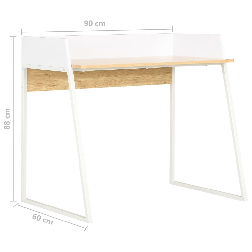 Skrivebord i hvit og eik, 90x60x88 cm