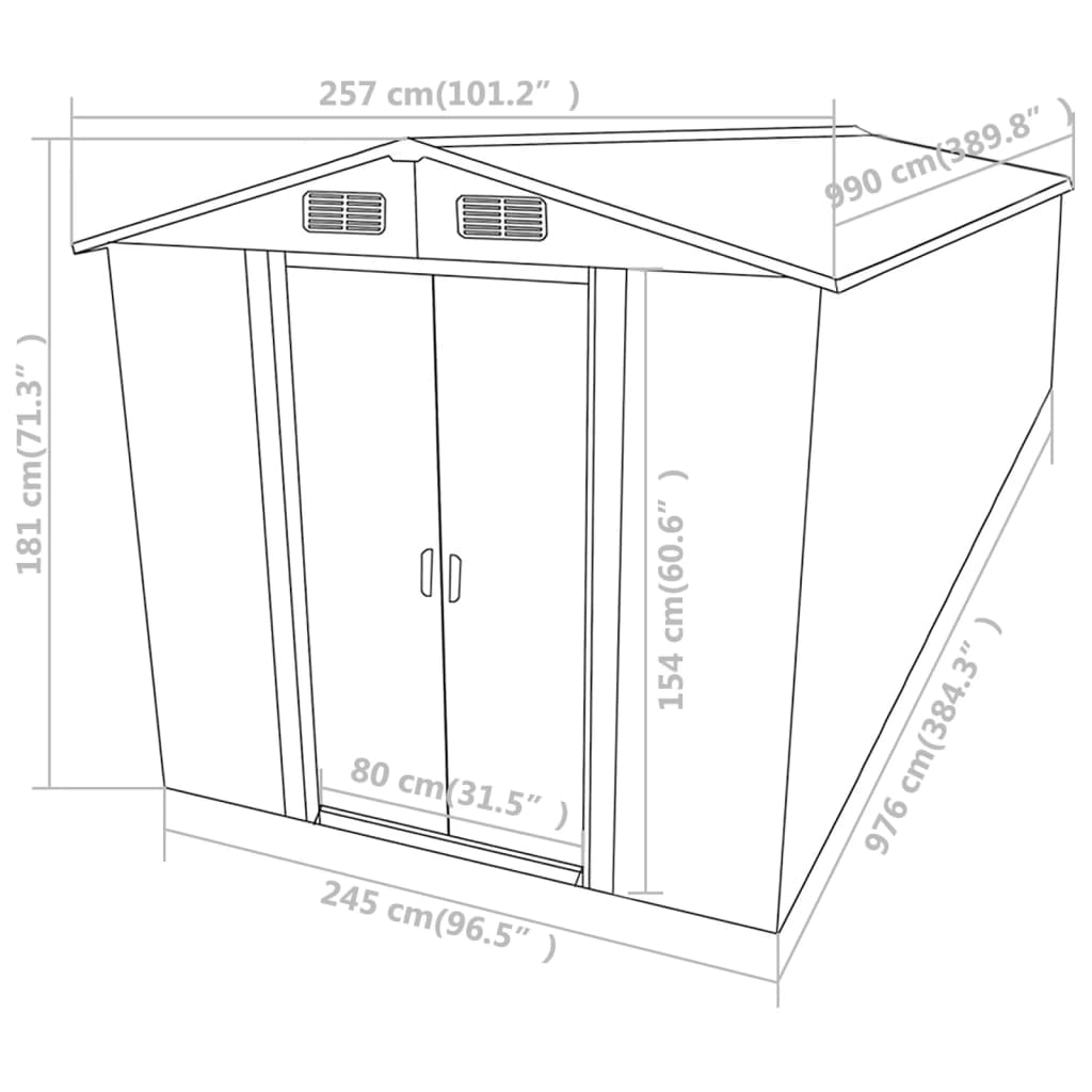 Hageskur antrasitt 257x990x181 cm galvanisert stål