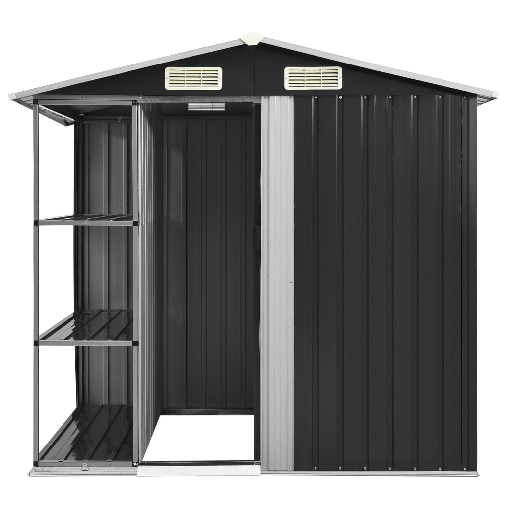 Hageskur med hylle antrasitt 205x130x183 cm jern