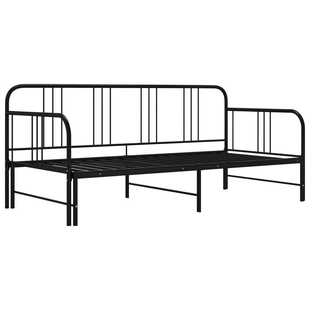Uttrekkbar svart sovesofa i metall, 90x200 cm